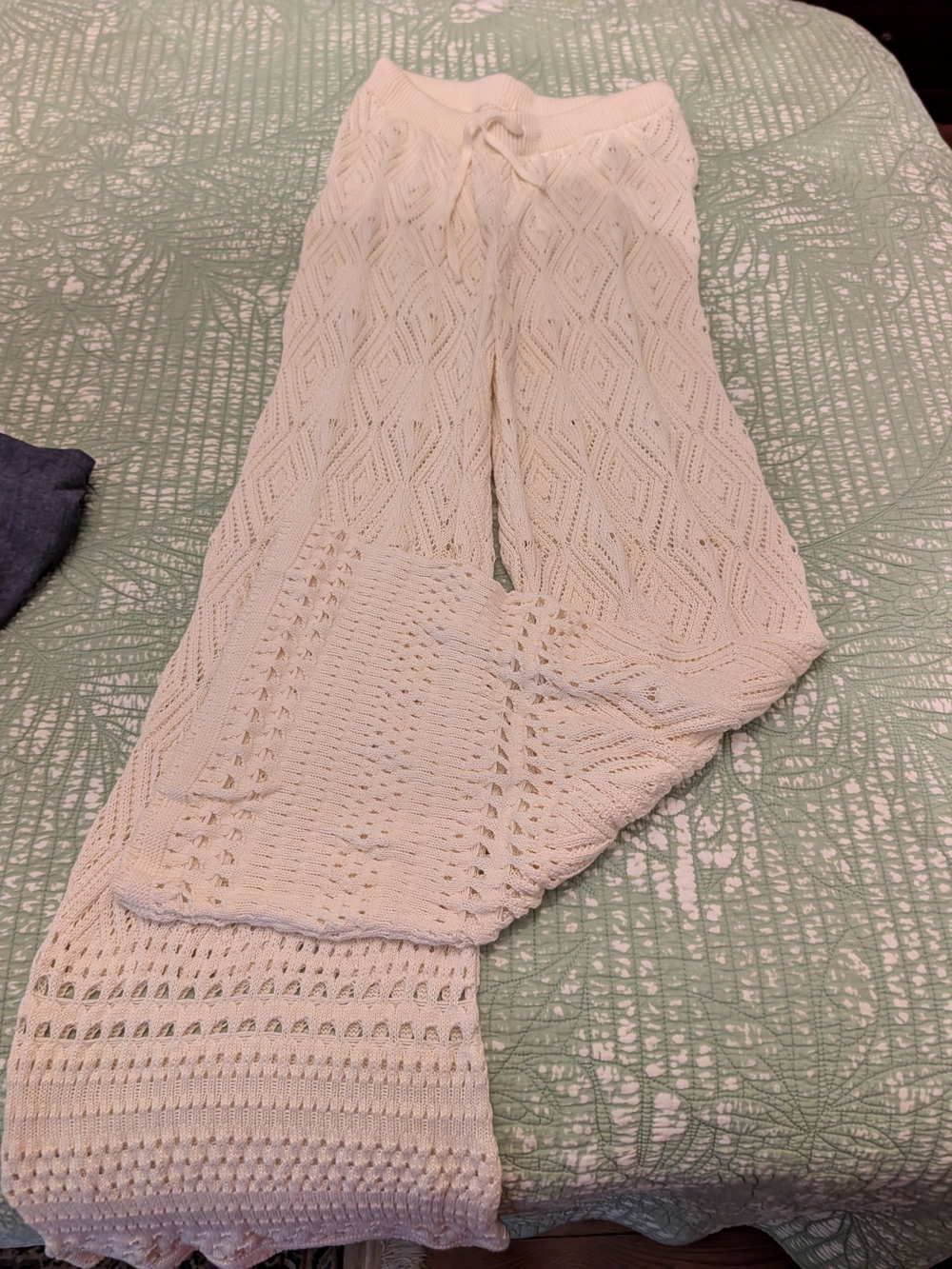 Anthropologie Women’s Cream Crochet Wide-Leg Pants